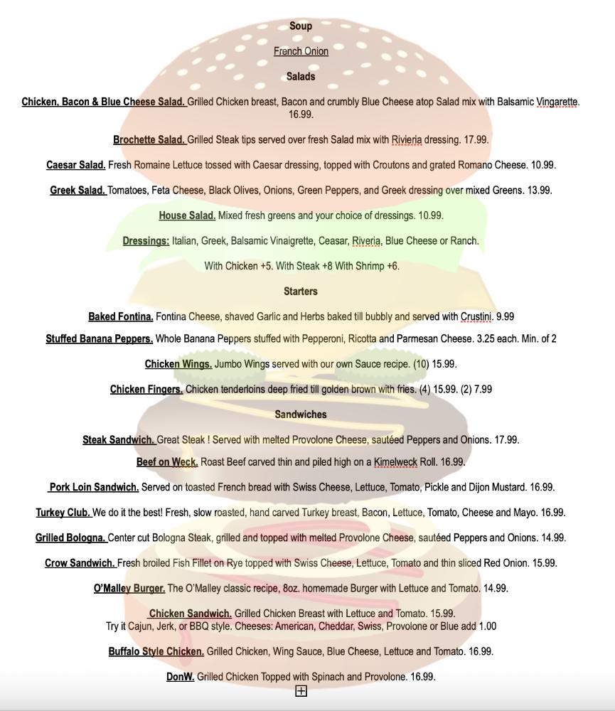 O'Daniels GinMill & Grill Menu image 1